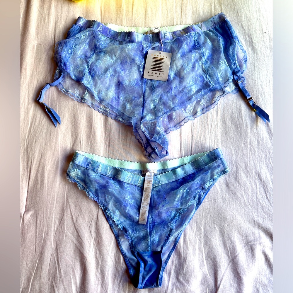 WATERCOLOR TIE DYE LACE SHORT WITH GARTER and Panty SET